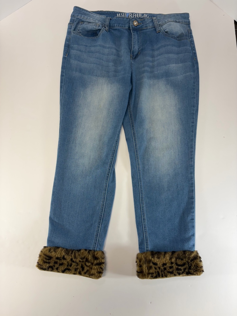 Hydraulic Nolita Mid Rise Curvy Ankle Skinny Jeans Leopard Fur Cuffs 14